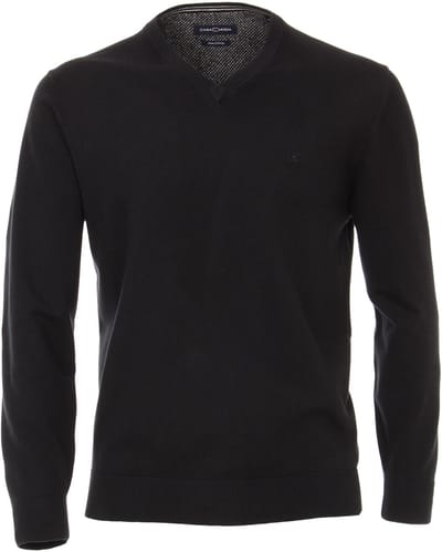 Casa Moda - V-hals trui - Heren - M - Zwart - Katoen - 004430 V-hals