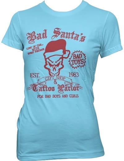 Hybris Bad Santa's Gift Shop Girly Tee dames-T-shirt, hemelsblauw