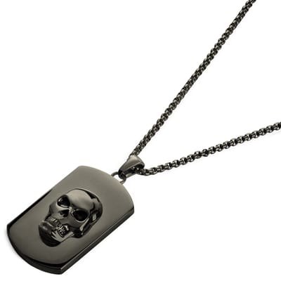 Icarus | Gunmetal Zwarte Roestvrijstalen Dogtag Ketting met Schedel
