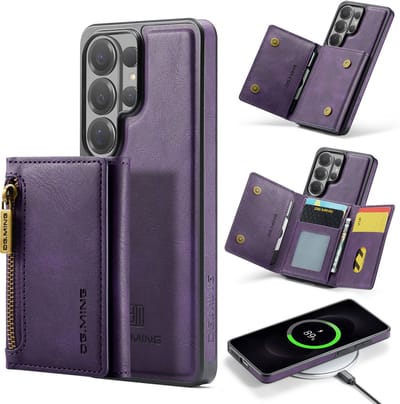 Stravo × DG.MING Leer / Leren Telefoonhoesje Case – Geschikt voor Samsung Galaxy S26 Ultra – 2-in-1 Hoesje met Afneembare Kaarthouder – MagSafe Compatibel – Paars