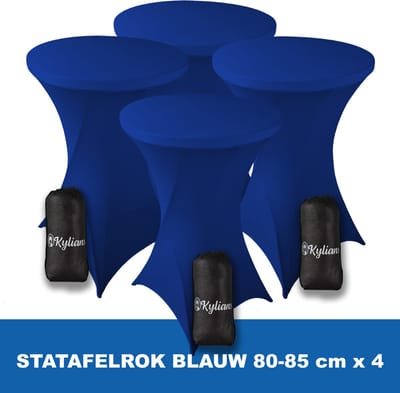 Statafelrok Blauw x 4 – 2 jaar garantie met Opbergtas - ∅ 80-85 x 110 cm - Statafelhoes - Luxe Extra Dikke Stretch Sta Tafelrok voor Statafel – Kras- en Kreukvrije Hoes