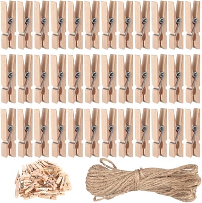 160 Stuks Houten Wasknijpers Mini 3.5cm voor Foto's, Kaarten en DIY Decoratie met 10m Hangkoord