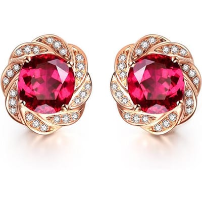 POMOiii Luxe Rode Toermalijn Open Ringen voor Vrouwen Ronde Zirconium Fijne Sieraden Voor Bruiloft Verloving