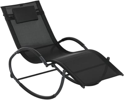 Ligstoel met Hoofdsteun - Schommelstoel - Ligbed - Tuinstoel - Strandstoel - Campingligstoel - Zonnebed - Relaxstoel voor Tuin, Terras, Zwembad & Balkon - tot 120 kg - Zwart