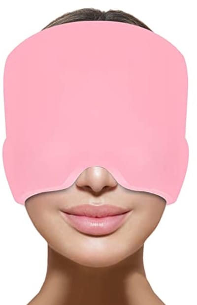 Hoofdpijnverlichtingsmuts voor migraineverlichting, spanning, eenheidsmaat, geschikt voor alle hoofdpijnmuts met herbruikbaar ijs-gelpakket voor gezwollen ogen, stressverlichting (roze)