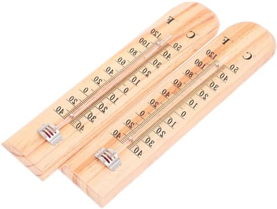 Houten Wandthermometer - Temperatuurmeter - Binnen Buiten - Nauwkeurige Meting - 26 x 5.5 cm - Khaki