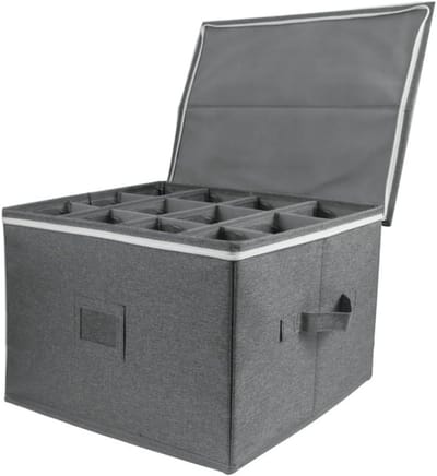 Opbergdoos Glazen - Beker Bewaarder - Veilig Opbergen - Met Separators - 42.5 x 32 x 27 cm - Grijs