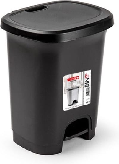 Plasticforte Pedaalemmer - 8 liter - zwart - kunststof - 25 x 21 x 30 cm - prullenbak