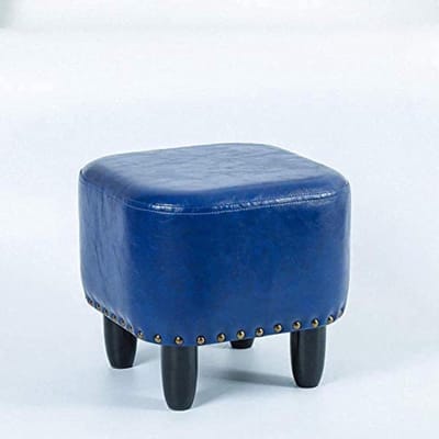Voetenbankje Poef - Zitkruk Krukje - Voeten Rusten - Gewatteerde Zitting - 32cm x 32cm x 30cm - Blauw