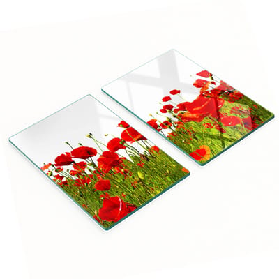 Multifunctionele decoratieve glazen keukenplanken met klaprozenmotief, 2x40x52 cm