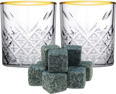 Pasabahce Whiskyglazen - set 4x stuks - 350 ml - incl 9x whisky ijsblokstenen - cadeau set