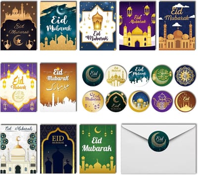 Eid Mubarak Wenskaarten - 50 Stuks, Decoratieve Kaarten met Enveloppen en Stickers voor Feestbehoeften