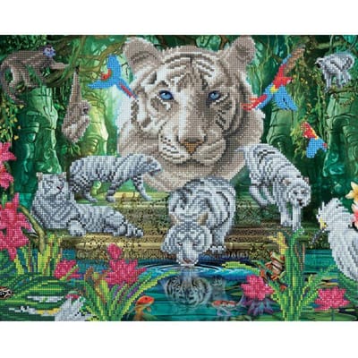 Diamond painting 40 x 50 cm crystal art partial ronde steentjes -  White tiger temple