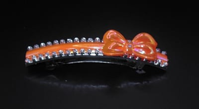 Patentspeld smal strik oranje met strass punten