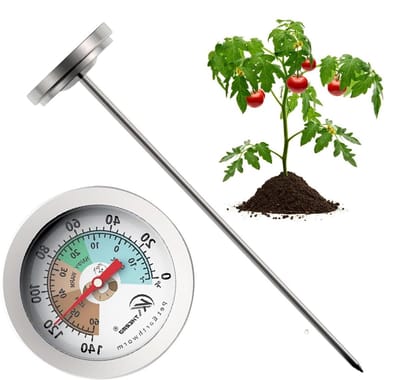 Bodemthermometer - Tuinthermometer Meetinstrument - Bodemtemperatuur Meten - Roestvrij Staal - 20 cm diep - Zilver