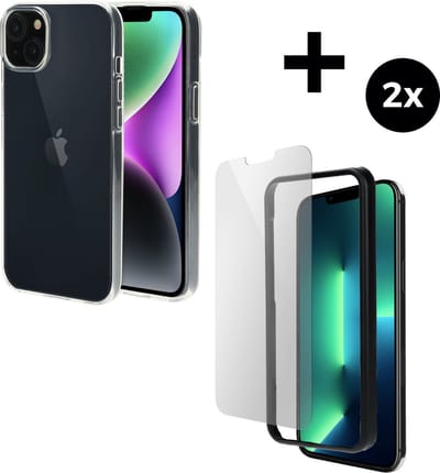 Mobiparts Classic TPU hoesje geschikt voor Apple iPhone 14 Plus met 2 Screenprotectors van Gehard Glas - Transparant
