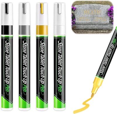 Grafsteen Touch Up Pen Set van 4 Kleuren - Waterbestendige grafsteen verfpen - retoucheerstiften - Waterbestendige Verfstift voor Steen Graftekst Herstellen