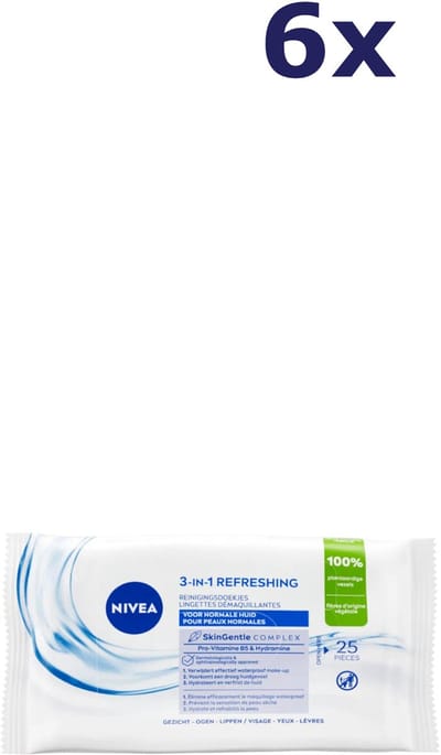 6x Nivea 3 In 1 Refreshing Cleansing gezichtsreinigingsdoekjes 25st