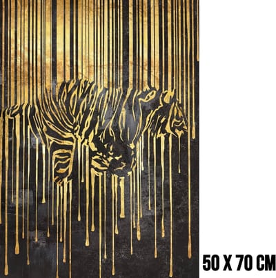 Allernieuwste.nl® Canvas Schilderij Gouden Tijger 2 – 50 x 70 cm – Luxe Zwart Goud - Dieren Muurdecoratie – Wanddecoratie - Poster