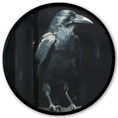Poster in lijst Rond - Fotolijst 40x40 cm - Posters - Raaf - Vogels - Zwart - Ronde posterlijst zwart - Decoratie - Wanddecoratie woonkamer - Muurdecoratie slaapkamer