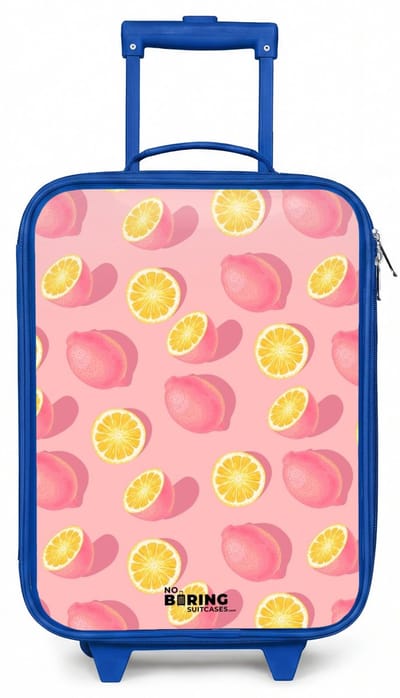 NoBoringSuitcases.com® - Kinderkoffer blauw - Kindertrolley jongen - Pink limoncello - Koffer kind lichtgewicht - Reiskoffer trolley voor kinderen - Koffertje met lichtgevende wieltjes - Rolkoffer