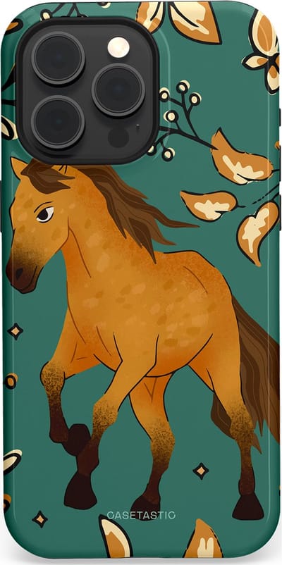 Casetastic Hoesje Geschikt voor Apple iPhone 15 Pro Max Magsafe - Stijlvolle Beschermende Duo-layer Case - Groene bruine Paarden elegantie - Paris