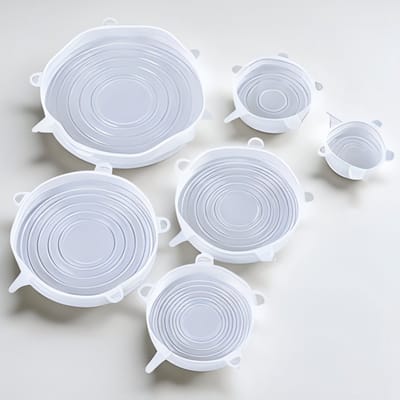 Famanu - Siliconen deksels voor de keuken, set van 6 stuks, herbruikbaar, luchtdicht, elastisch, lekvrij, magnetron, vaatwasser, vriezer, voedselveilige siliconen, BPA-vrij