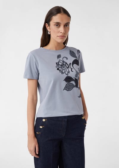 T-shirt bedrukt vooraan in katoenmix dames COMMA