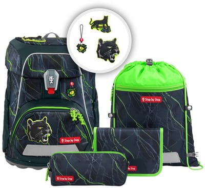 Step by Step schooltas FIT Schulranzen-Set 5-delig Danger Cat Chiko donkergroen