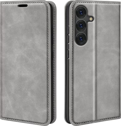 MobyDefend Hoesje - Geschikt voor Samsung Galaxy S25 - Luxe Wallet Bookcase (Magnetische Sluiting) - Grijs