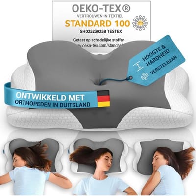 Glckstoff Orthopedisch Kussen - Ergonomisch Nackenschuim Kussen voor Nacken- en Rugpijn, Hypoallergeen, Verstelbaar, Ideaal voor Zij- en Rugslapers, Grijs