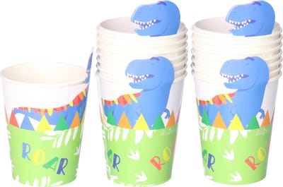 Givi Italia Feestbekers met hoesjes - 24x - dinosaurus - papier - themafeestje - 250ml - wegwerpbekers - verjaardag - kinderfeestje