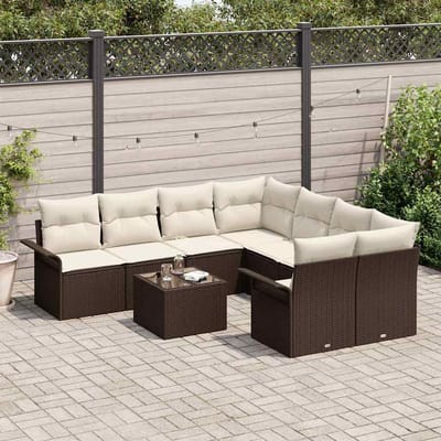 vidaXL - Tuinbank - Set - 9 - st - Bruin - en - Crème - poly - rattan