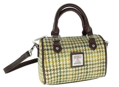 Bowlingtas mini Kilbride Geel groen bruin dogtooth - 17x 20x11 - Harris Tweed - Glen Appin of Scotland