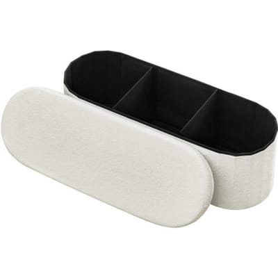 VEVOR Opvouwbare voetenbank met opbergruimte (ovaal), opvouwbare kruk met gevoerde zitting, draagvermogen tot 299,37 kg, 11 x 38 x 38 cm, voetenbank voor woonkamer, slaapkamer, gang, beige