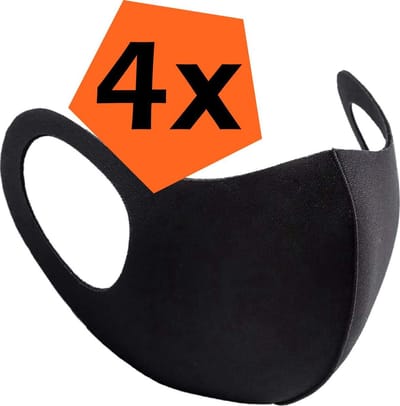 Mondkapje Wasbaar Zwart Mondmasker Wasbaar Mondkapje Wasbare Mondkapjes Universeel - 4 PACK