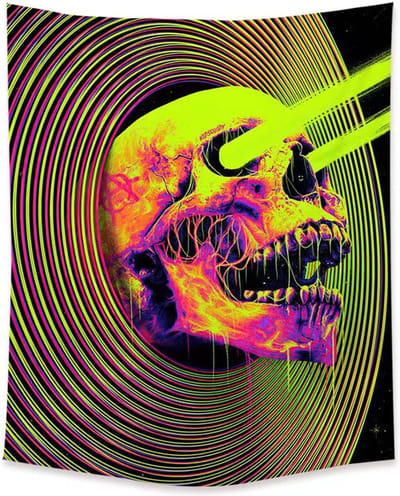 Decoratie Versiering - Ulticool - Skelet Skull - Glow in de Dark Tapestry Decoratie - Psychedelisch - Blacklight Party Wandkleed Achtergronddoek - 200x150 cm - Backdrop UV Lamp Reactive - Groot wandtapijt - Poster - Neon Fluor Verlichting