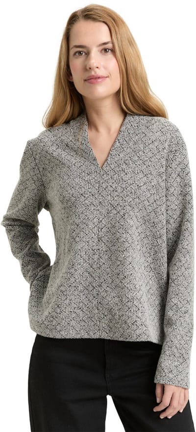 Tom Tailor - Sweatshirt met V-hals - Maat M - black white argyle structure