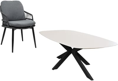 7-delige tuinset | 6 Isabel tuinstoelen | Tuintafel Barletta 240x115cm | Black & Black Sandstone