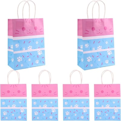 20st Kraftpapier Cartoon Thema Kattenpoppenhuis Cadeau Zakjes - Schattige Roze en Blauwe Goodie Verpakking voor Verjaardagsfeestjes