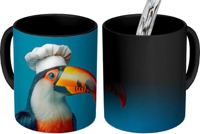 Magische Mok - Foto op Warmte Mokken - Koffiemok - Toekan - Papegaai - Vogel - Koksmuts - Magic Mok - Beker - 350 ML - Theemok