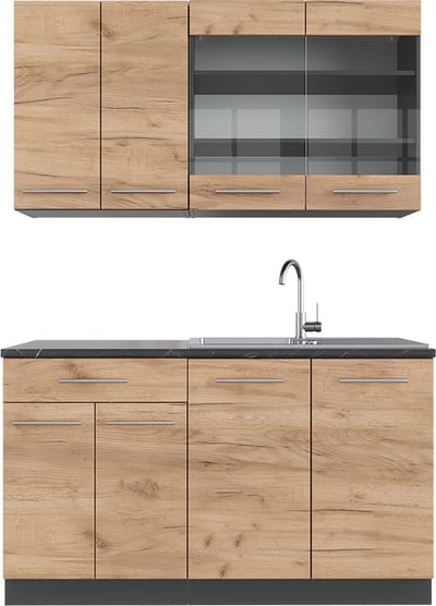 Vicco Fame-Line Eenpersoonskeuken – 140 cm, WB Antraciet Eik goud/antraciet