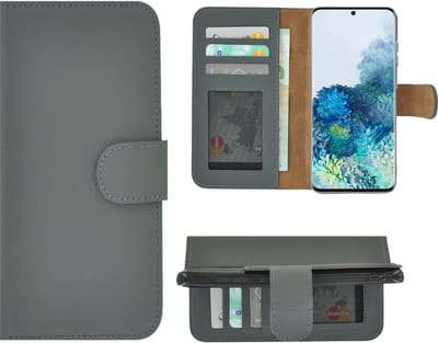 MoDo hoesje Geschikt voor Samsung Galaxy S20 Plus - Echt Leer Book Case - Grijs