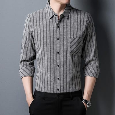 Pure Katoen en Linnen Shirts met Lange Mouwen voor Mannen van Middelbare Leeftijd In Lente en Herfst, Strijkvrije Shirts voor Vaders, Casual Tops met Zakken, Herenshirts 4XL gray