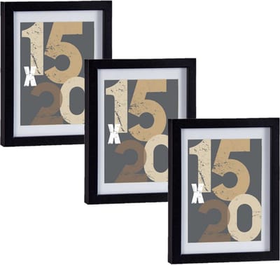 3x stuks houten fotolijst - zwart - 18 x 24 cm - fotolijstje - met passe-partout - decoratie