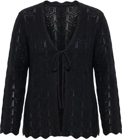 MIAMODA - Dames - Vest rechte pasvorm ajourbreisel lange mouw - Zwart - Maat 46+