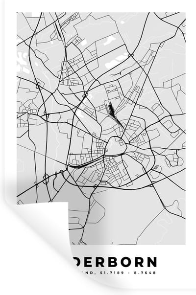 Muurstickers - Sticker Folie - Kaart - Paderborn - Duitsland - Stadskaart - Plattegrond - 20x30 cm - Plakfolie - Muurstickers Kinderkamer - Zelfklevend Behang - Zelfklevend behangpapier - Stickerfolie