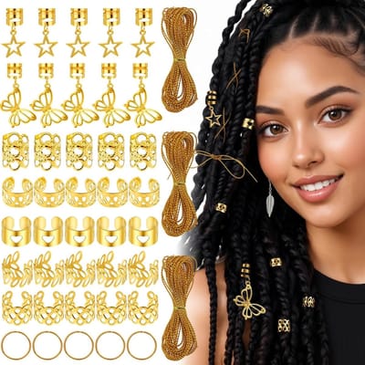 Dreadlocks 64 Stuks Verstelbare Piraten Haaraccessoires - Metalen Gouden Vlechtaccessoires voor Mannen, Vrouwen, Meisjes en Jongens voor Festivals en Piratenfeesten