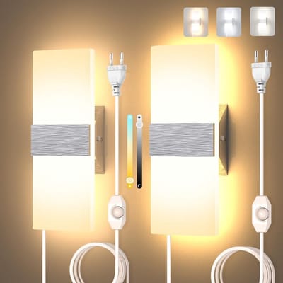 2x Dimbare LED Wandlampen Binnen met Snoer - 3 Kleurtemperaturen (3000K-6000K) - 12W Wandlicht voor Woonkamer en Slaapkamer