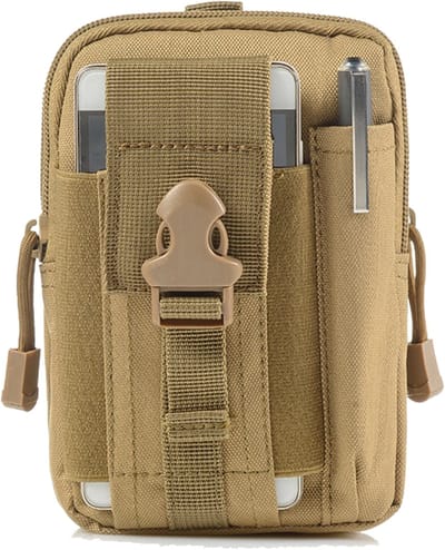 Heuptas - Outdoor riemtas - Survivaltas - Belt bag - Waterdicht nylon - Met ritsvakken en snelsluiting - Telefoonvak - Waterafstotend - 17,5x12x6 cm - Bruin - Jonyx